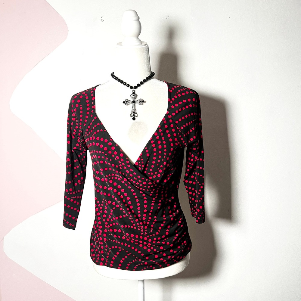 Vtg Y2K 2000s Polka Dot Top Small Black Red Gothic Vamp Whimsigoth